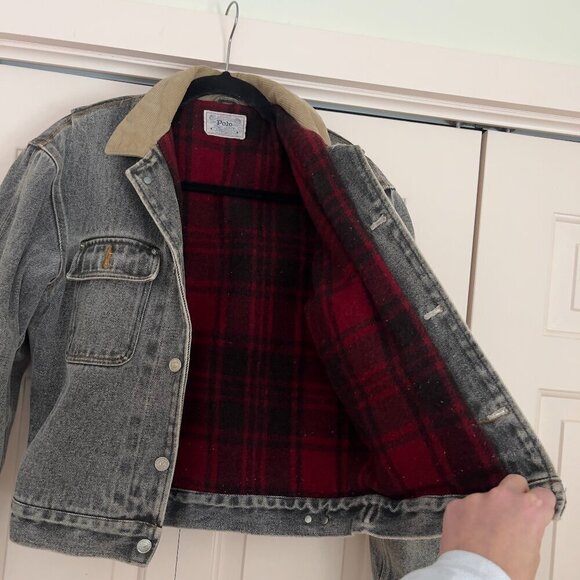 Vintage 1990 Polo Ralph Lauren Flannel Lined Denim Trucker Jacket - Picture 5 of 14